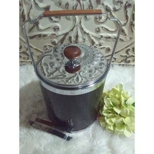 Vintage mcm Kromex chrome and black faux crocodile leather ice bucket